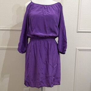 White House Black Market Purple 100%Silk cold shoulder style Dress✨ NWT